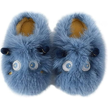 

shuwee Fluffy Faux Fur Slippers Kawaii Monster Shaped Fuzzy Slippers Comfy Slip on Scuff Slippers Winter Warm Plush House Shoes Unisex Mules