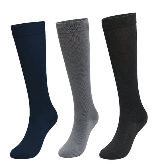 3 Pairs Compression Socks S/M Size, Black Grey Navy Knee High Socks for Men & Women, 15-20mmHg Support for Running, Nurses, Travel, Pregnancy & Daily Wear