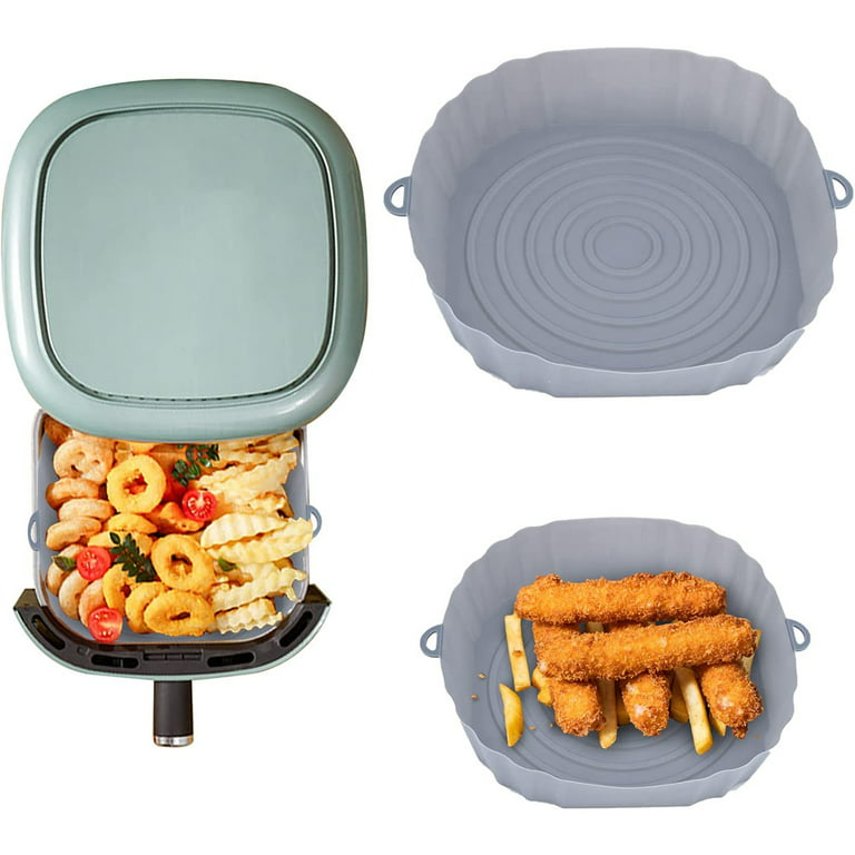 1/2Pcs Air Fryer Silicone Pot with Handle Reusable Air Fryer Liner Heat  Resistant Air Fryer Silicone Pot Square Liners Tray with 2 Brushes  Vegetables Chicken Beef Baskets 