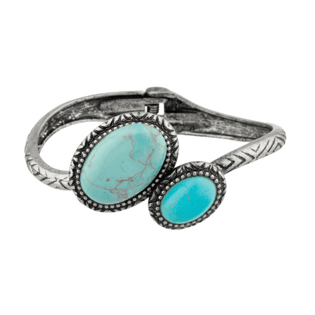 African Turquoise Bracelet - Lux Accessories Turquoise Textured Tribal Hinge Bracelet.