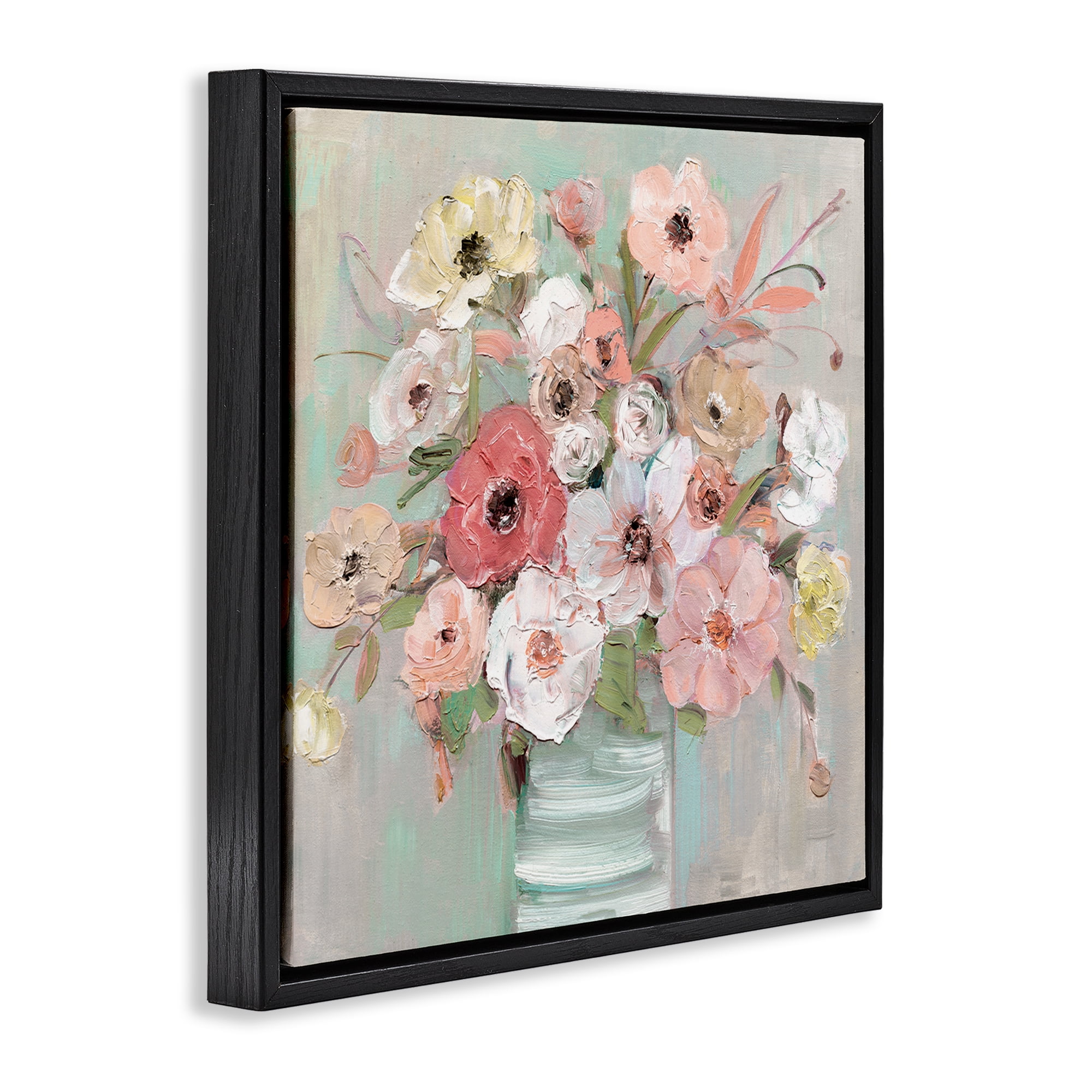 Stupell Industries Pastel Garden Peony Bouquet Black Framed Floater Canvas Wall Art, design by Sally Swatland
