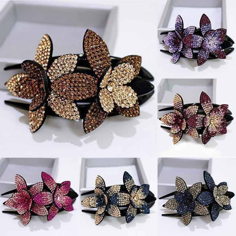 Jumwrit Rhinestone Hair Barrette Vintage Flower Leaf Hair Clip Teardrop Hairpin No Slip Silver Ponytail Holder Slide Clip French Decorative Hair Accessories Wedding Jewelry For Women Girls(Champagne