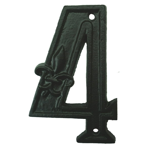 Lulu Decor, Cast Iron House Number 4 Vintage Black Finish with Fleur De Lis (# 4)