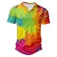 thumbnail image 2 of DDAPJ pyju Big and Tall T-shirts for Men 2025 Trendy Tie Dye Print Casual Henley Shirts Slim Fit Crewneck Button Shirt Short Sleeve Collarless Workout Tee Yellow 4XL, 2 of 4