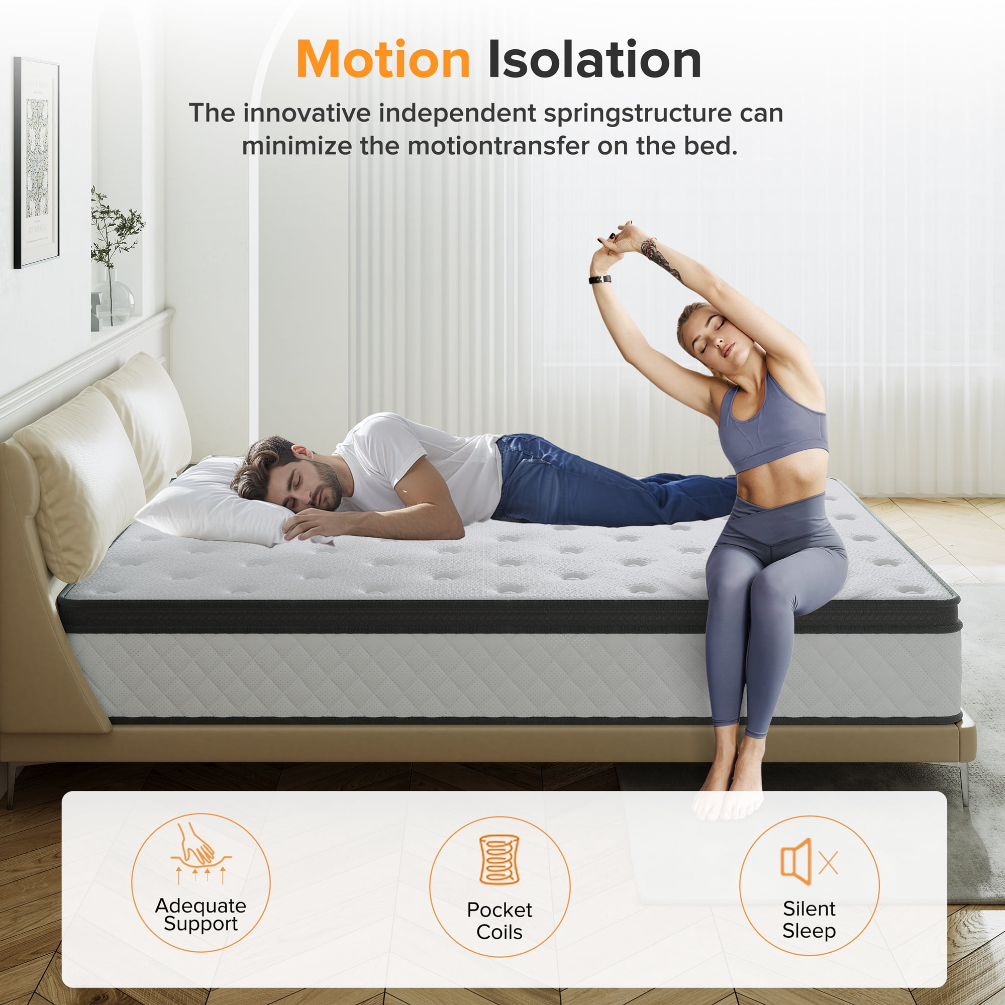 Babo Care Full Mattress, 12-Inch Memory Foam, Hybrid Mattress with Independent Pocket Springs, Isolated Motion, Pressure Relief, Mattress in a Box