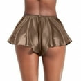 thumbnail image 3 of Mini Short Skirts for Women, Summer A-Line High Waisted Shiny Solid Color Skorts Party Skirt Boho Skirt Coffee S, 3 of 6