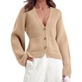 thumbnail image 2 of Women's Deep V Neck Cardigan Sweater Button Front Long Sleeve Short Knitted Jacket with Pockets, 2 of 5