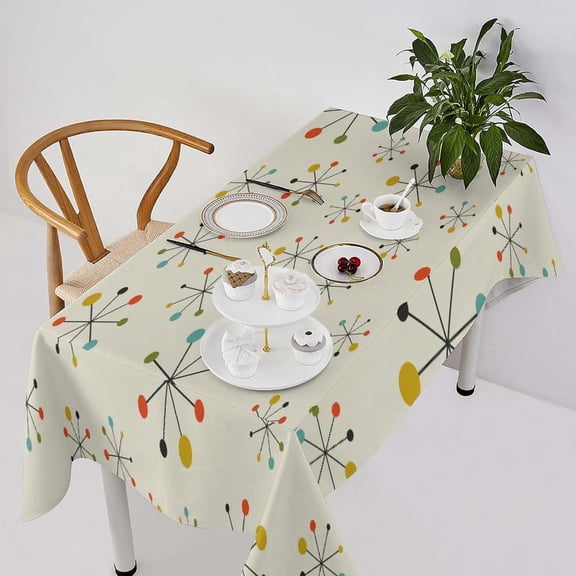 1950s Mid Century Tablecloth, Modern Atomic Retro Colors Abstract Geometric Table Cloth for Indoor Outdoor Party Picnic Dining Room Kitchen Table Cover Home Decoration, Rectangle(60x84in)