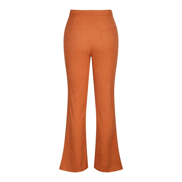 Efsteb Women Sweatpants Casual High Waist Long Pants Fashion Slim Fit  Comfortable Solid Color Pocket Flared Pants Orange L