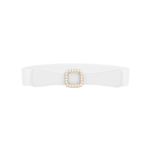 Cinturones anchos de cintura elástica para mujeres, hebilla de metal con perlas de moda, banda elástica gruesa para vestidos, blanca, talla única