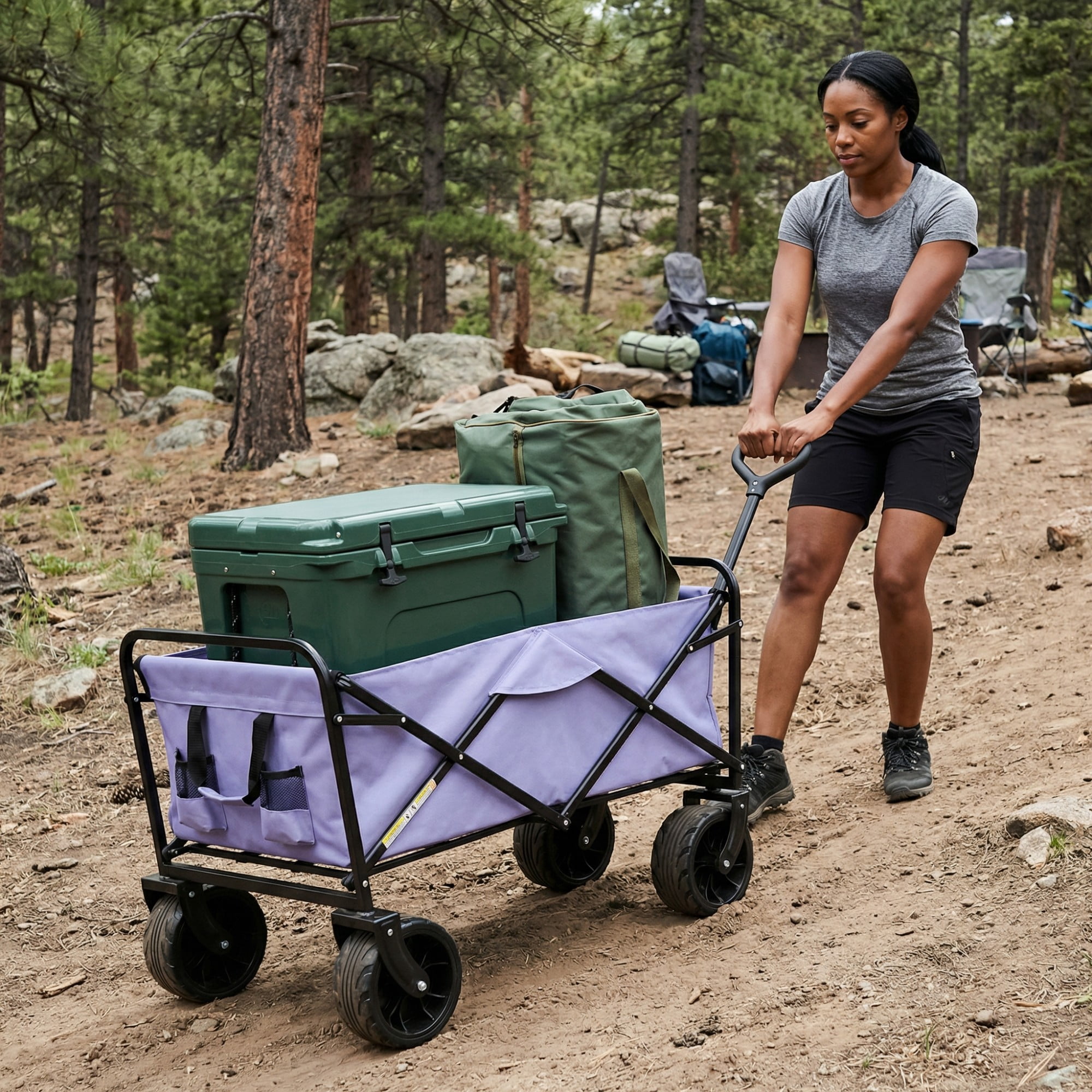 MAYEERTY 100L Collapsible Beach Wagon Cart, 220Lbs Heavy Duty Foldable Cart with Big All-Terrain Wheels for Sand Garden Camping