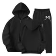 thumbnail image 2 of CPNG Children Girls Bow Print Tracksuits Set Full Zip Long Sleeve Hooded Active Jackets & Jogger Pants Suits 2 Piece Sweatsuit(Black,5-6 Years), 2 of 8