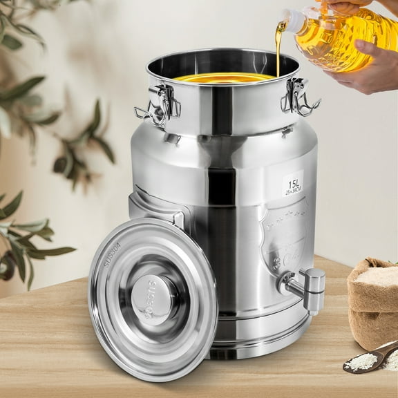Modern Silver Round Beverage Drink Dispenser, 304 Stainless Steel Milk Can, Milk Transport Barrel 3.96 Gal