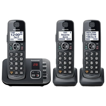 Restored Panasonic KX-TG3833M 3 Handset Black Cordless Phone