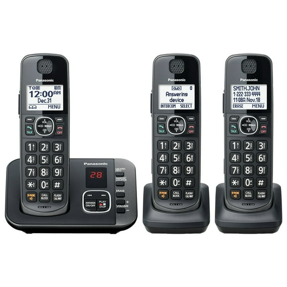 Restored Panasonic KX-TG3833M 3 Handset Black Cordless Phone