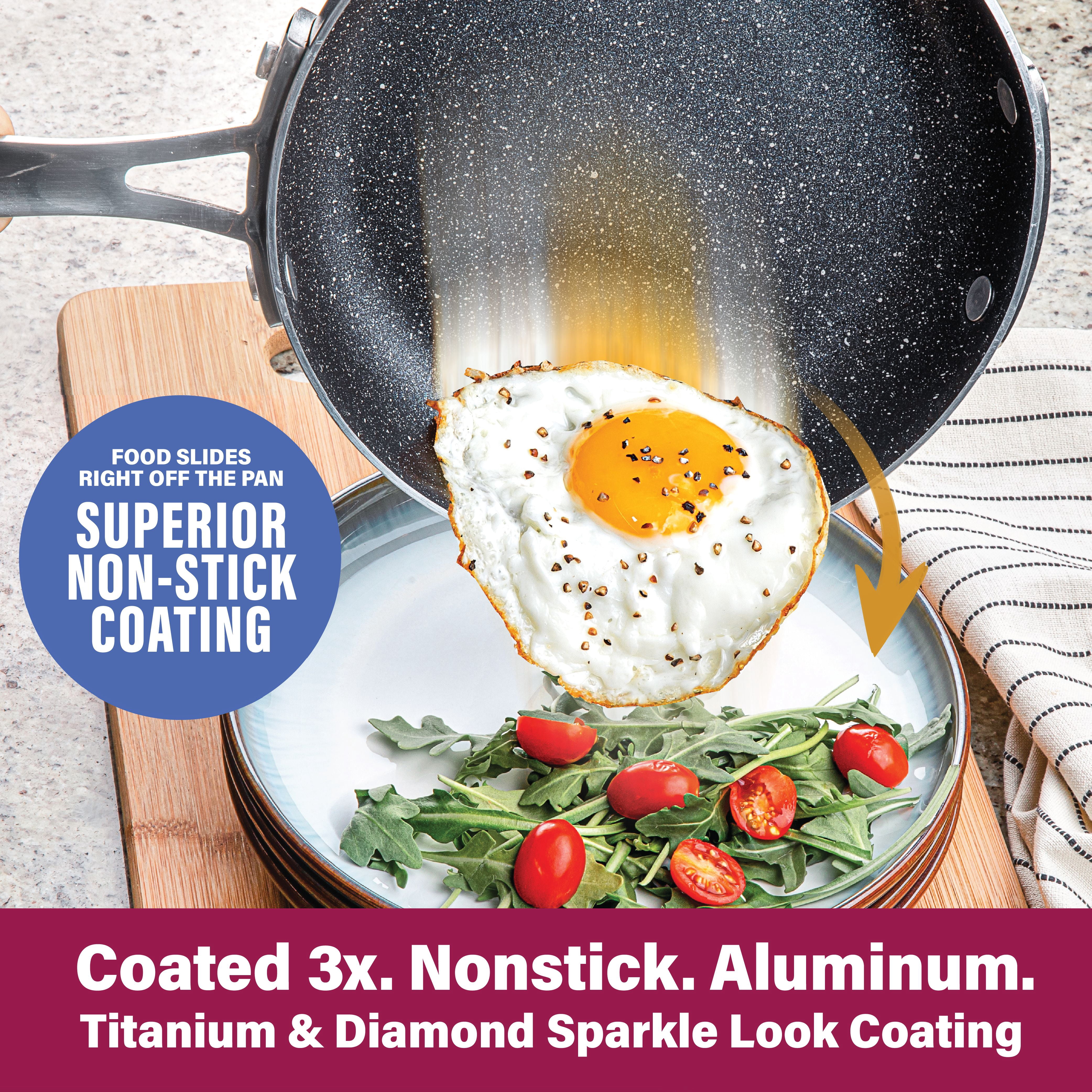 Granitestone 10" Stackmaster 5 Piece Nonstick Pots and Pans Set, Stackable Aluminum Cookware Set, Non Stick