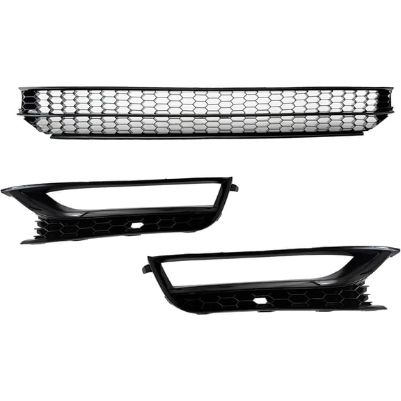 3PCS Front Black Fog Light Cover Bezel w/Hole & Lower Grille Grill Cover for Volkswagen 2012 2013 2014 2015 VW Passat, Replace for 561853665E9B9 5618531012ZZ