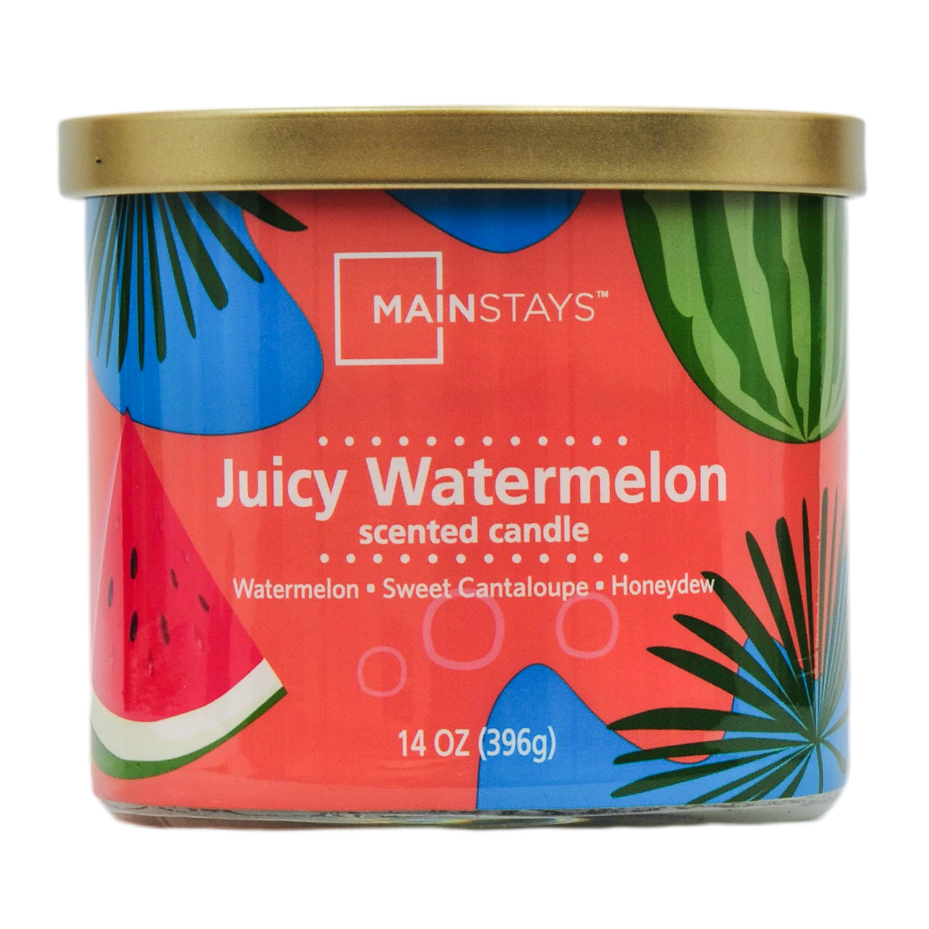 Mainstays Juicy Watermelon Scented Wrapped 3 Wick Candle, 14 Ounce