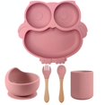 thumbnail image 2 of Juego de vajilla de silicona sin BPA para bebé, platos divididos, cuencos de alimentación, taza y cuchara de paja para entrenamiento de niños pequeños, 5/4 piezas, 2 of 5