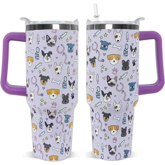 40oz Vet Tech Tumbler with Handle & Straw - Insulated Coffee Mug, Great Gift for Veterinarians, Vet Nurses, Vet Techs - Vet Appreciation, Nurses Week, Graduation