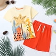 thumbnail image 2 of HILEELANG Toddler Boy Summer Short Clothes Sets Outfits Easter Cotton Yellow Cat Giraffe Shirts Shorts Playwear 5T, 2 of 6