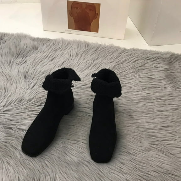 Bnwani Womens Boots New Winter Cotton Pile Zipper Flat Thick Fleece Snow Boot Black Size 6.5