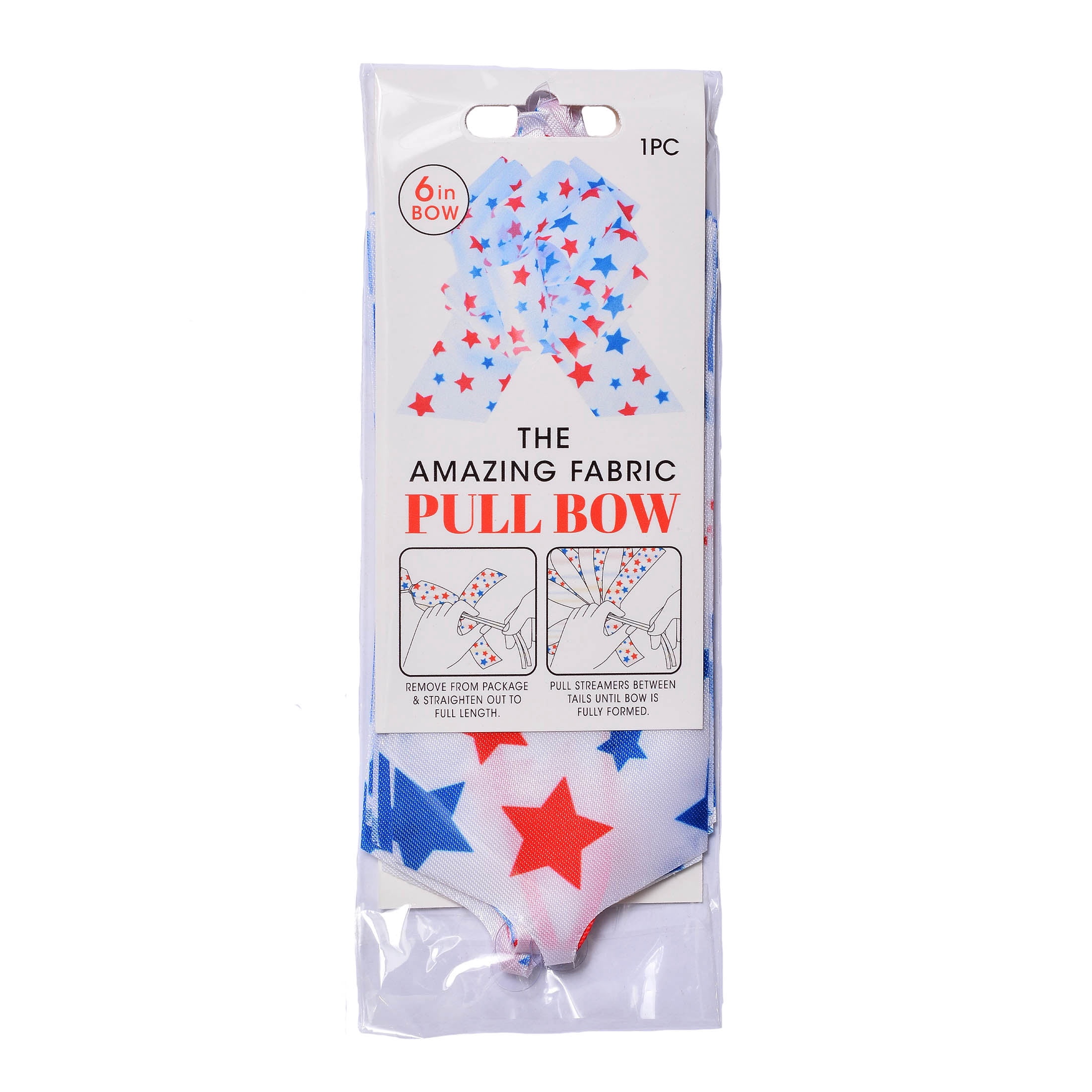 Gwen Studios 6 Inch Pull Bow Value Pack, 12 Count, White with Red & Blue Stars