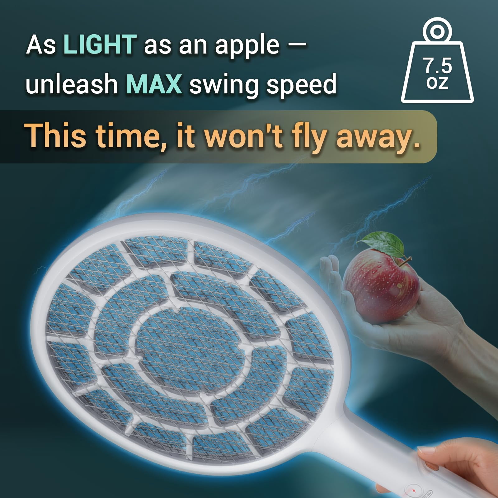 Electric Fly Swatter, Bug Zapper, Mosquito Zapper Racket | Gold Zone Voltage, Densest 3 mm Mesh, Apple-Like Weight - AA Battery Powered (not incl.) - Indoor & Outdoor Use with Pro Swat Tips