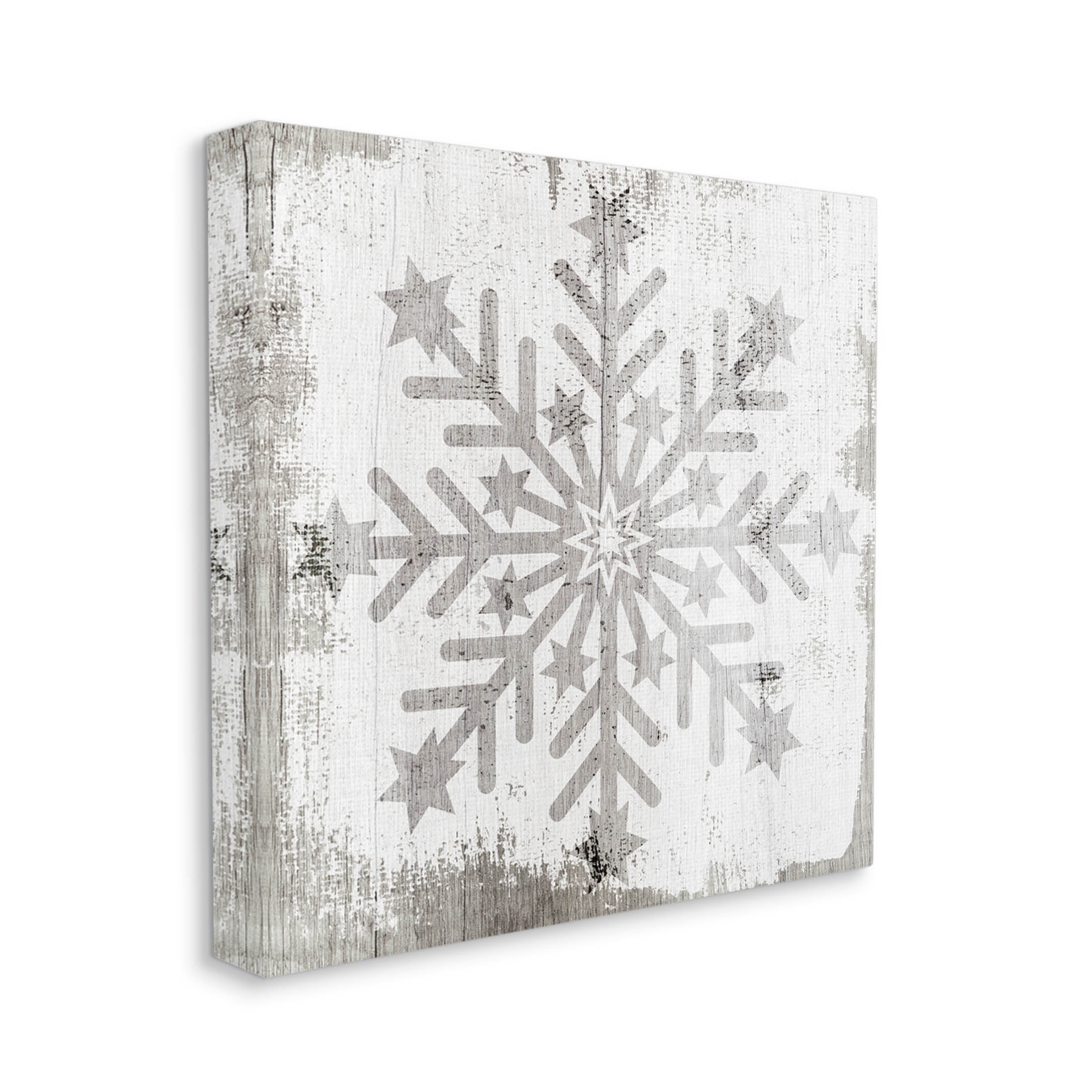 Winter Snowflake Weathered Pattern Holiday Graphic Art Gallery Wrapped Canvas Print Wall Art