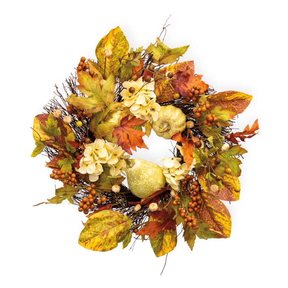 Boston International Decorative Wreath, 18-Inches, White Flowers and Gourds,WDC19333