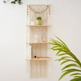 thumbnail image 2 of Macrame Wall Hanging 3-Tier Floating Wall Shelves for Bedroom, Bathroom, Nursery, Boho Wall Decor Shelves for Plant Pot, 2 of 8