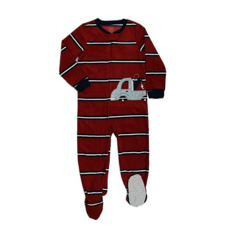 Carter's Toddler Boy's Striped Fleece Tow Truck Pajama Sleeper (Size 4T)
