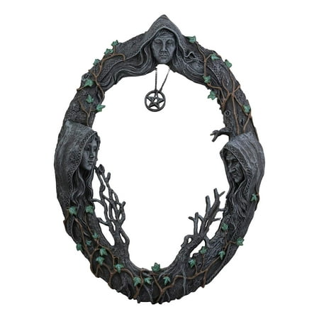 Mbm Mirror - Ebros Celtic Sacred Moon Triple Goddess Mother Maiden Crone Wall Hanging Mirror with Pentagram Amulet Pendant Plaque Decor 17