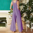 thumbnail image 4 of Dazajoo Spaghetti Strap Jumpsuit for Women 2024 Summer Cotton Linen Solid Color Loose Fit Rompers Dressy Fashion Sexy Sleeveless Wide Leg Long Pants with Pockets,Purple,XL, 4 of 6
