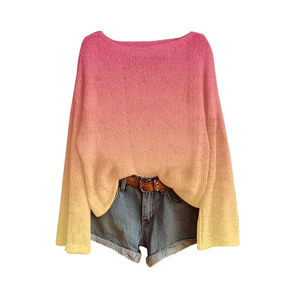 Ruimatai Women's Winter Bohemian Printed Oversized Sweater Pullover Long Sleeve Round Neck Soft Comfortable Casual Knit Top