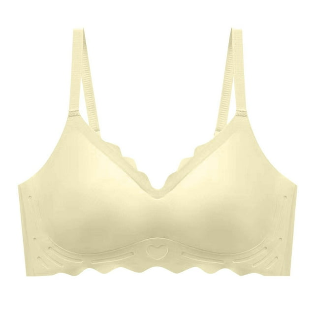 YUTK Bralettes for Women - Women's Solid Color Seamless Underwear without Steel Rims Detachable Chest Sagging Wave Pattern Bra Green M