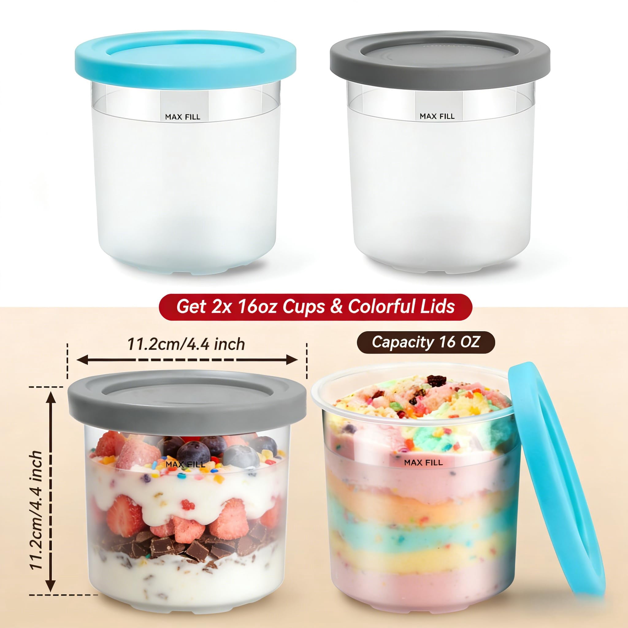 Ninja Creami Pints with Lids, Compatible with NC299AMZ & NC300s Series, Dishwasher Safe & BPA-Free Ice Cream Maker Containers Replacement Set