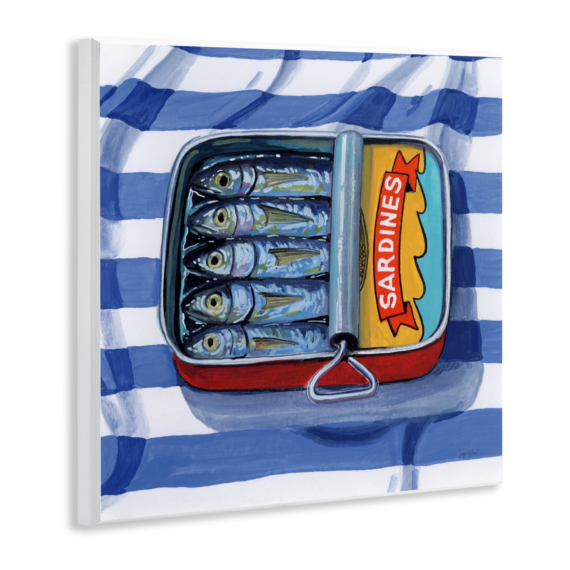 Stupell Industries Sardines On Striped Cloth Wall Plaque Art, design by Kate Jarvik Birch