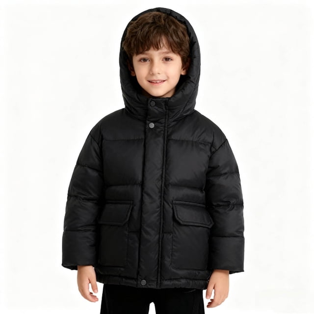 Parkas de manga larga, chaqueta de invierno con capucha y plumón cálido para niños y niñas, ropa infantil mediana y grande, chaqueta gruesa y corta, tops de algodón para niños.