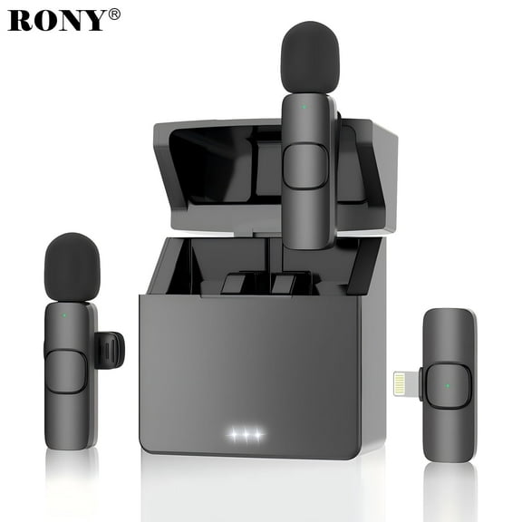RONY Wireless Lavalier Microphone with Noise Cancelling for iPhone iPad, Dual Professional Mini Mics with Charging Case, 65FT