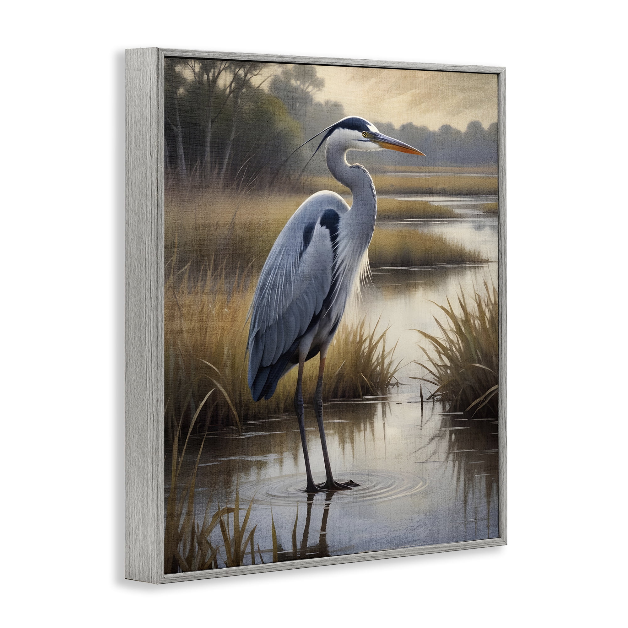 Stupell Industries Heron in Serene Marshlands Gray Framed Giclee Art, design by Susan Arnot