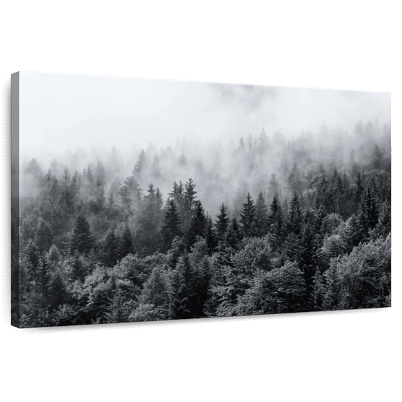 Elephant Stock Misty Pine Tree Forest Wall Art - Horizontal Canvas Wall Art - Living Room Wall Decor - Nature Canvas - Gray And Black Decor - 12" x 8"