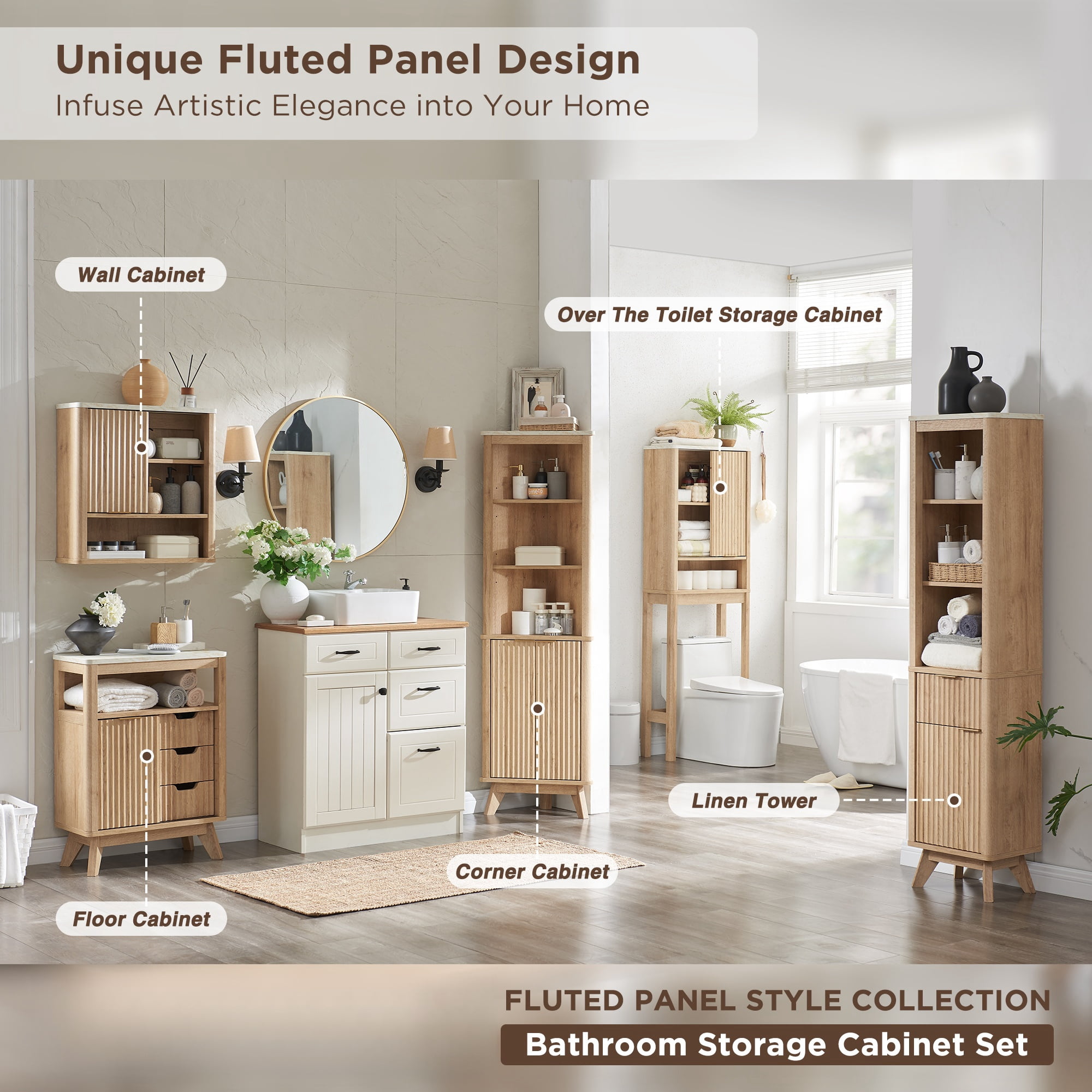OKD Bathroom Storage Cabinet, Modern Medicine Cabinet with Adjustable Shelf for Kitchen & Living Room, Natural Oak