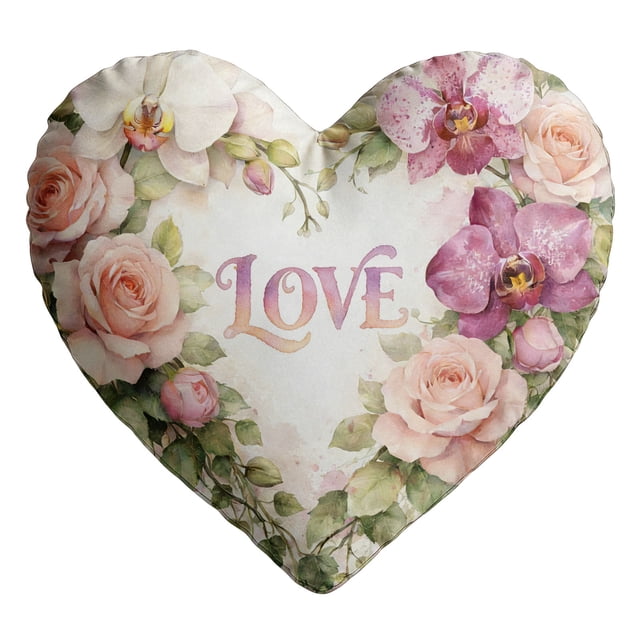 SLYNSHome Flower Printed Heart Pillows Love Heart Shaped Pillow Faux Rabbit Throw Pillows Home Decoration