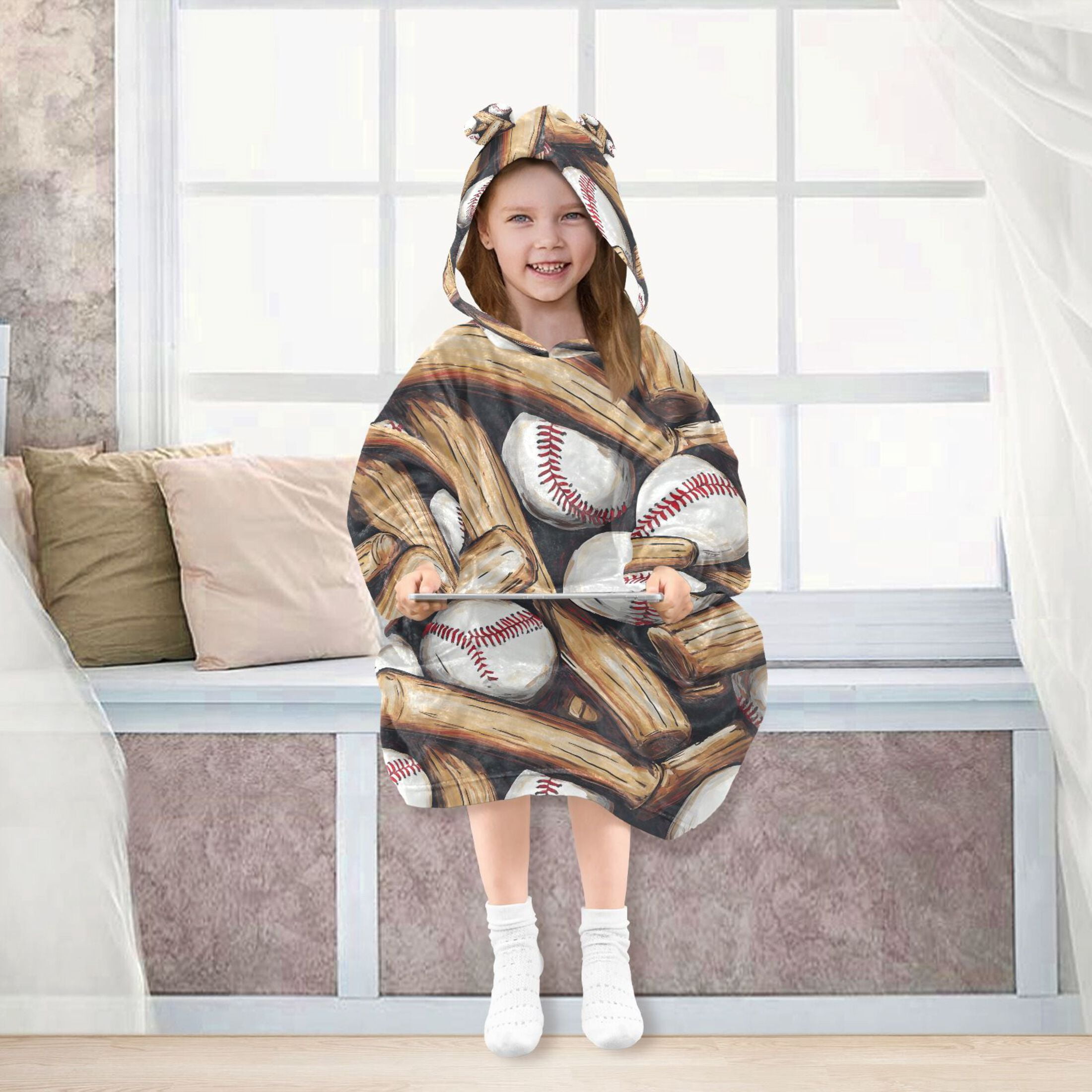 joogoo Blanket Hoodie for Baseballs Bats Oversize Sweatshirt 3-14 YR L