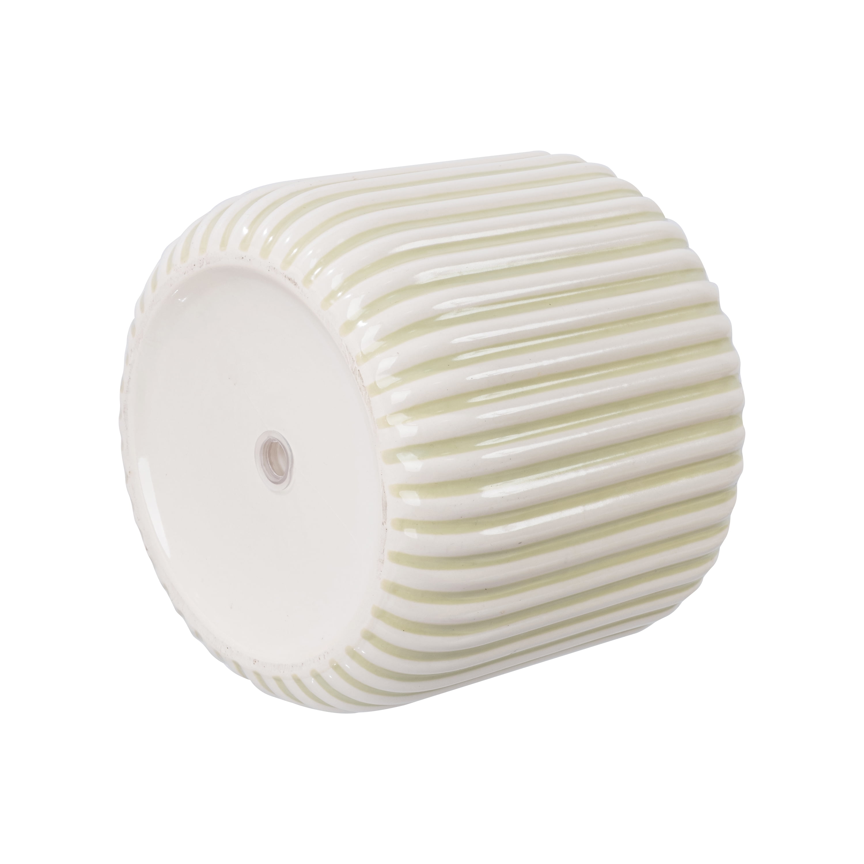 Beautiful 8" Soft Sage Stripe Ceramic Planter by Drew Barrymore