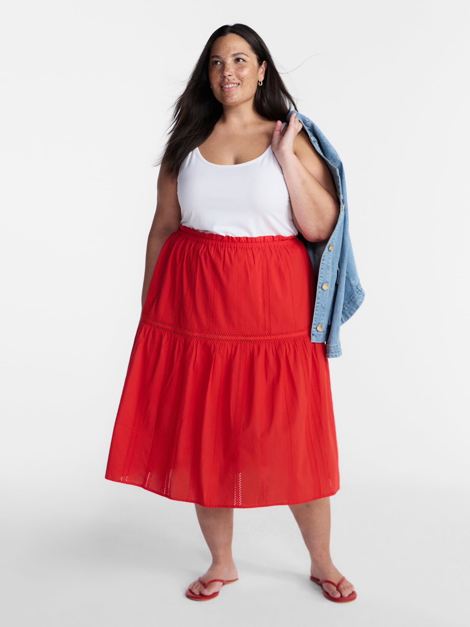 Terra & Sky Women’s Plus Cotton Geo Eyelet Midi Skirt, Sizes 0X-5X