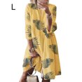 thumbnail image 1 of Vestido Mujer Vestido Vintage Estampado Manga 3/4 Paño De Cuello Redondo, Amarillo Hoja, L Yuarrent AP002219-43, 1 of 5