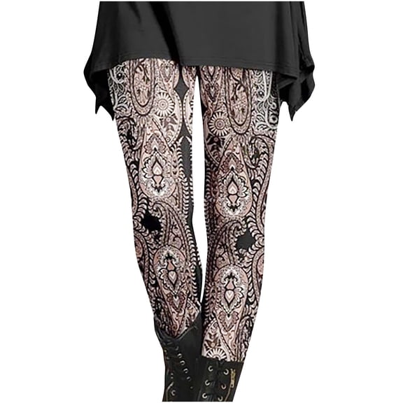 ibuvkizy Fleece Lined Leggings for Women Fashionable Worsted Printing Slim Skinny Boots Pants Leggings In Fall and Winter Brown,S