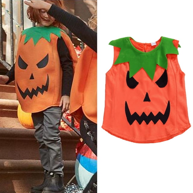 Bébé Enfant Garçon Fille Halloween Citrouille Gilet Sans Manches Col Rond Pull Ample Top